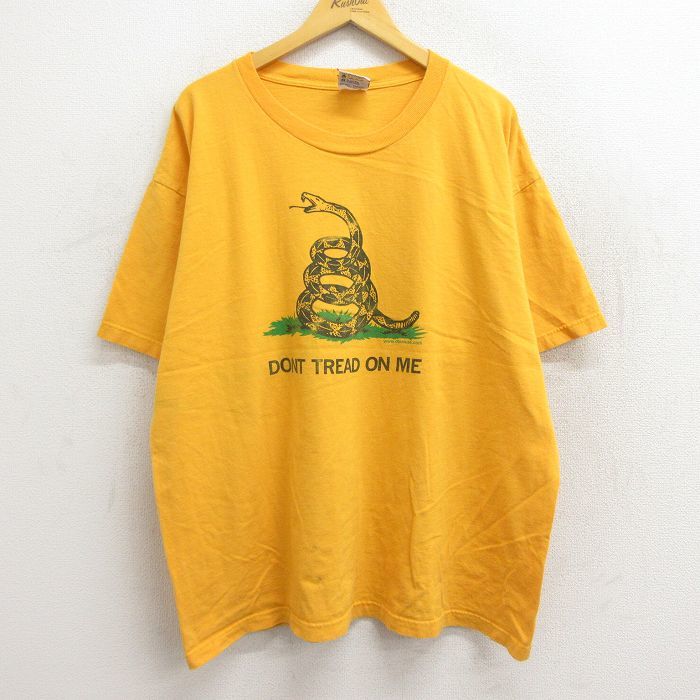 XL/古着 半袖 ビンテージ Tシャツ メンズ 90s ヘビ 大きいサイズ コットン クルーネック 黄 イエロー 23may02 中古_画像1