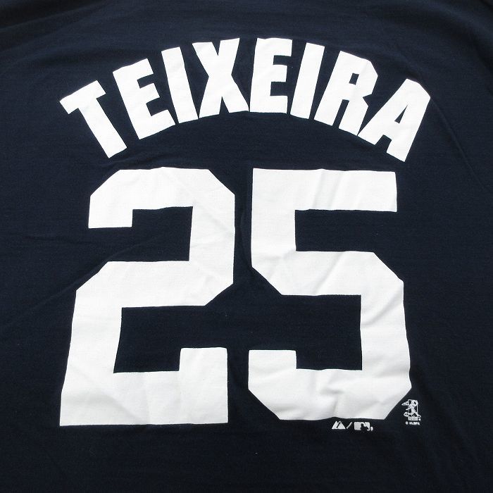 XL/古着 半袖 ビンテージ Tシャツ メンズ 00s MLB ニューヨークヤンキース マークテシェイラ 25 ロング丈 大きいサイズ コットン クル_画像4