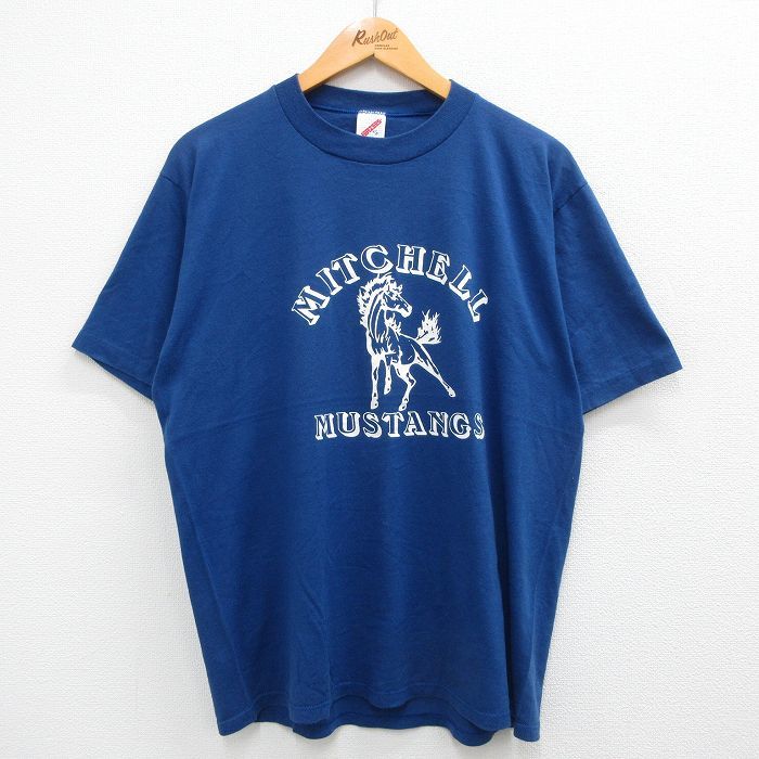 L/古着 半袖 ビンテージ Tシャツ メンズ 80ｓ 馬 MITCHELL クルーネック 青 ブルー 23jul01 中古_画像1