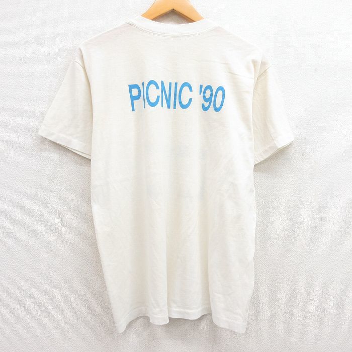 L/古着 半袖 ビンテージ Tシャツ メンズ 90s EZEM ピクニック クルーネック 白 ホワイト 23jul24 中古_画像2