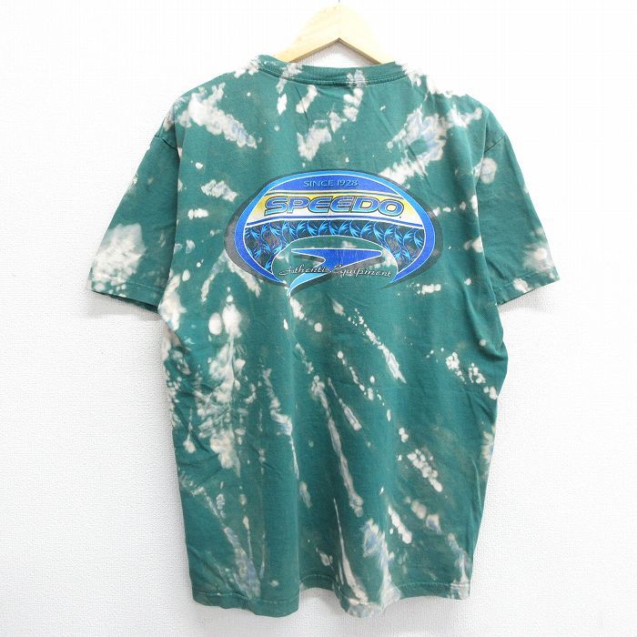 XL/古着 スピード SPEEDO 半袖 ビンテージ Tシャツ メンズ 90s コットン クルーネック 緑他 グリーン ブリーチ加工 23aug01 中古の画像1