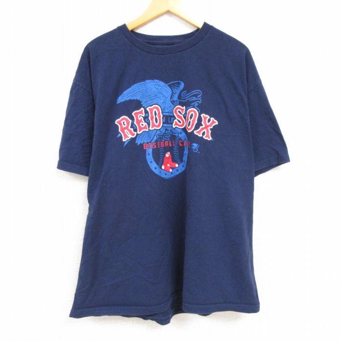 XL/古着 半袖 Tシャツ メンズ MLB ボストンレッドソックス 大きいサイズ コットン クルーネック 紺 ネイビー メジャーリーグ ベースボ_画像1