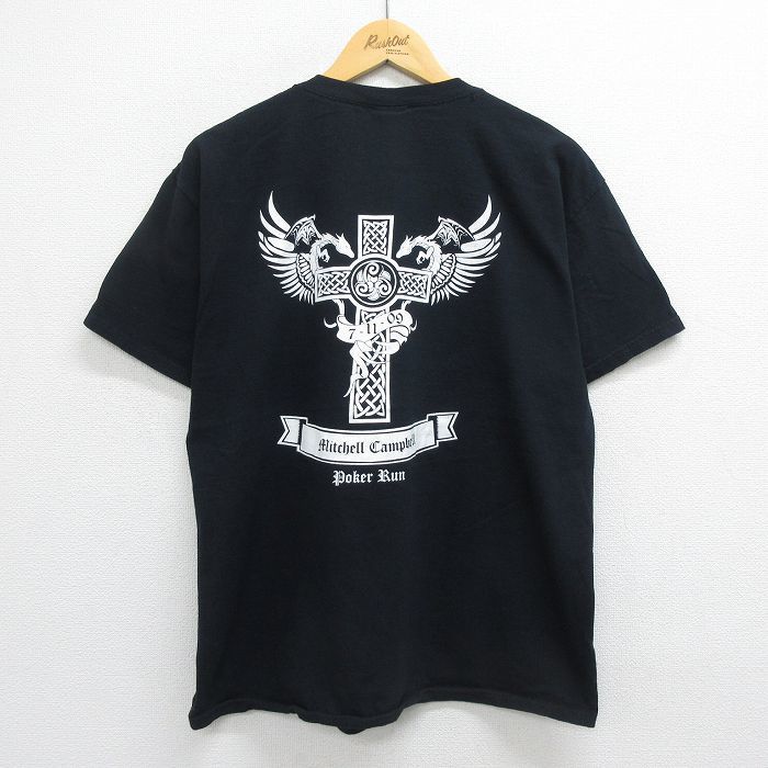 XL/古着 半袖 ビンテージ Tシャツ メンズ 00s トランプ ドラゴン 十字架 コットン クルーネック 黒 ブラック 23mar30 中古_画像1