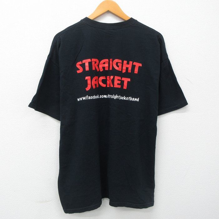 XL/古着 半袖 ビンテージ Tシャツ メンズ 00s STRAIGHT JACKET 大きいサイズ コットン クルーネック 黒 ブラック 23apr14 中古_画像2