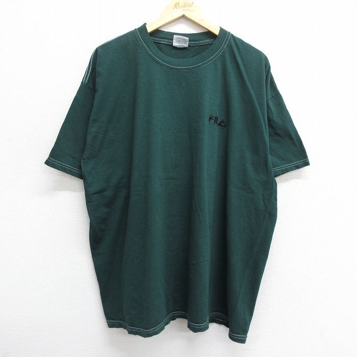 XL/古着 フィラ FILA 半袖 ビンテージ Tシャツ メンズ 90s ワンポイントロゴ 大きいサイズ コットン クルーネック 濃緑 グリーン 23aug_画像1