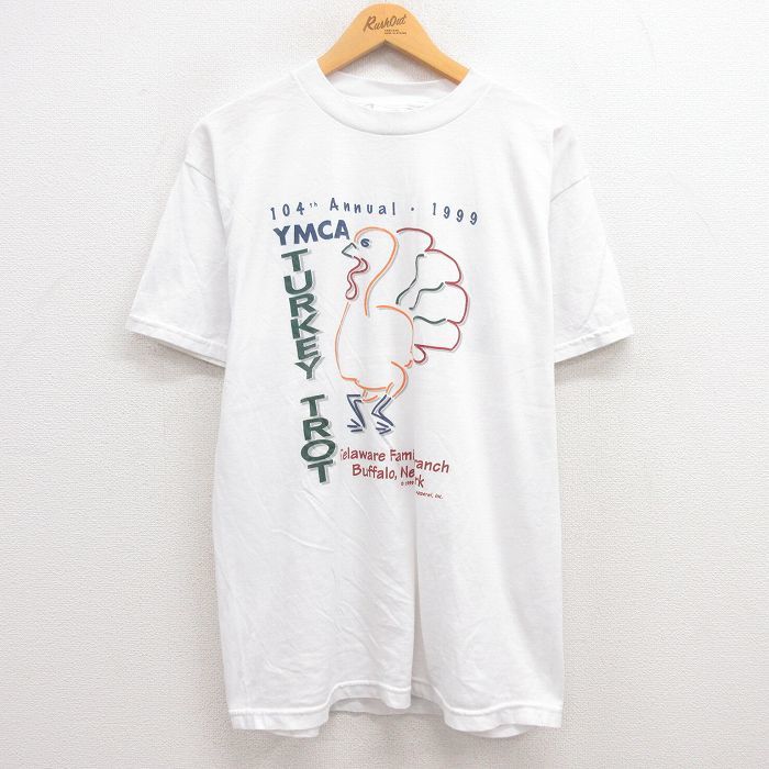 L/古着 半袖 ビンテージ Tシャツ メンズ 90s YMCA ターキー 企業広告 クルーネック 白 ホワイト 23may23 中古_画像1