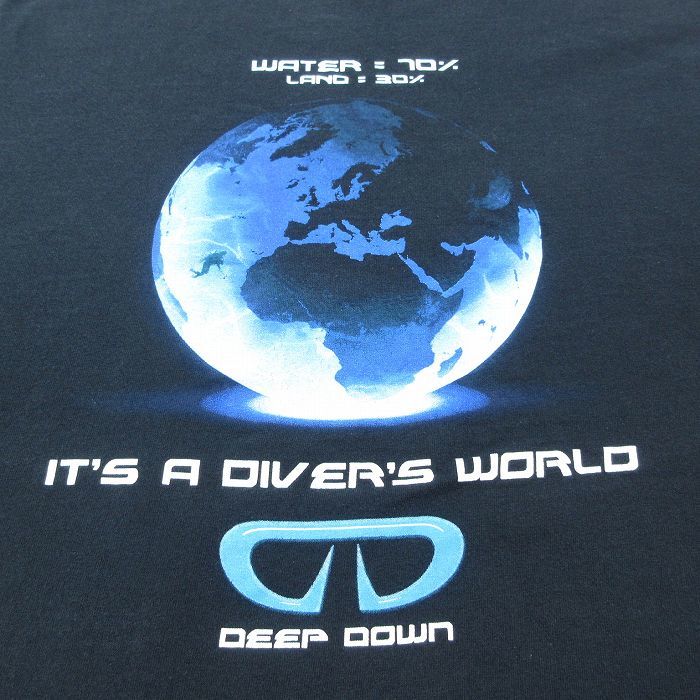 XL/古着 半袖 ビンテージ Tシャツ メンズ 00s DEEP DOWN 地球 大きいサイズ コットン クルーネック 黒 ブラック 23jul29 中古_画像4