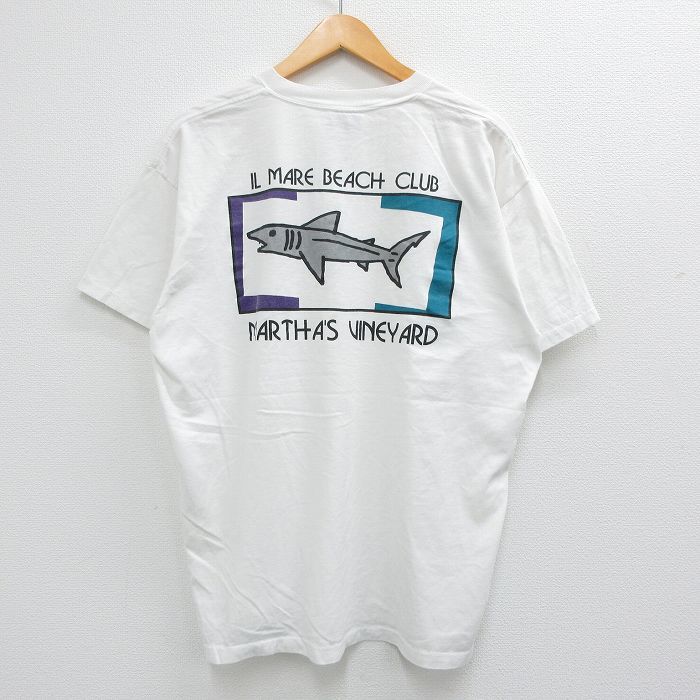 XL/古着 半袖 ビンテージ Tシャツ メンズ 90s サメ マーサズビンヤード 大きいサイズ クルーネック 白 ホワイト 23jun24 中古_画像1