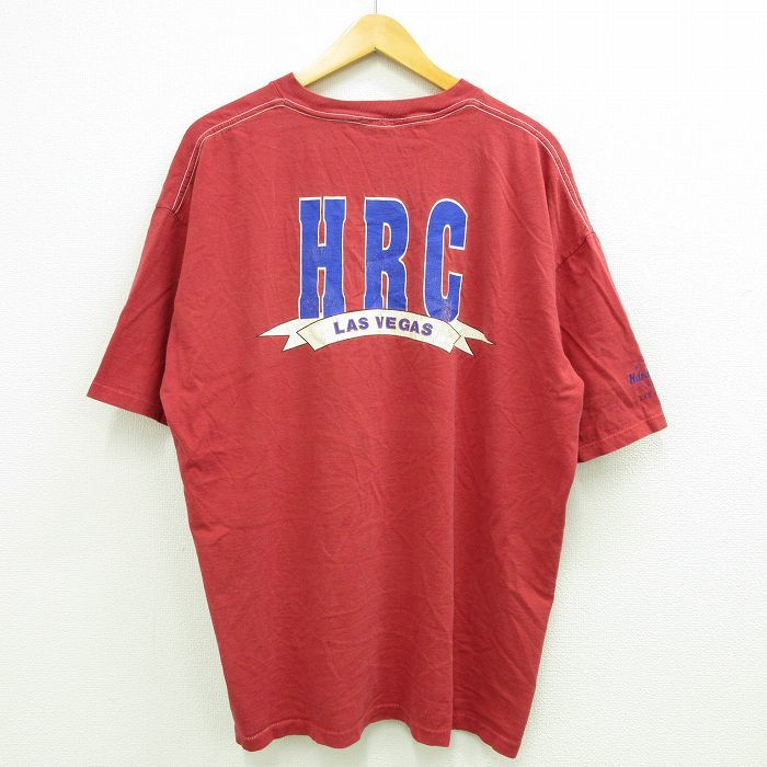 XL/古着 半袖 ビンテージ Tシャツ メンズ 90s ハードロックカフェ ラスベガス 大きいサイズ コットン クルーネック 赤系 レッド 23jul1_画像1