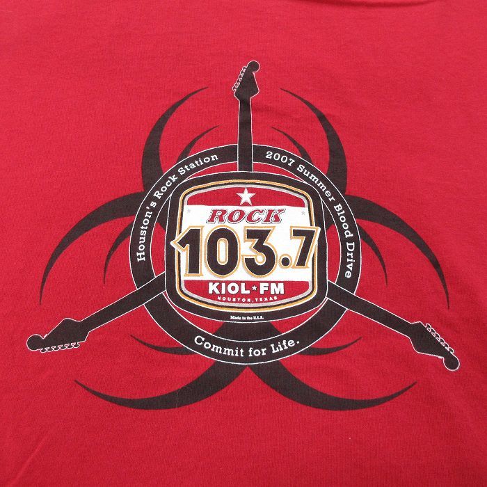 XL/古着 半袖 ビンテージ Tシャツ メンズ 00s ROCK KIDL FM 大きいサイズ コットン クルーネック 赤 レッド 23jul04 中古_画像3