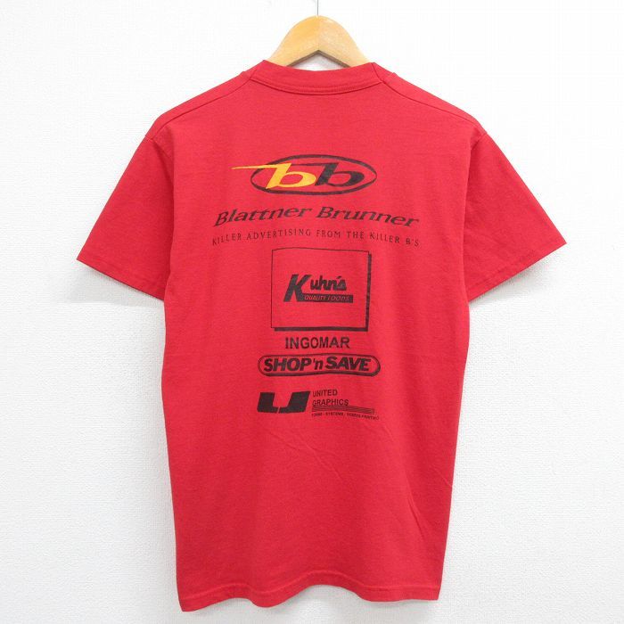 M/古着 半袖 ビンテージ Tシャツ メンズ 90s フランクリンパーク 野球ボール 企業広告 クルーネック 赤 レッド 23jul17 中古_画像2