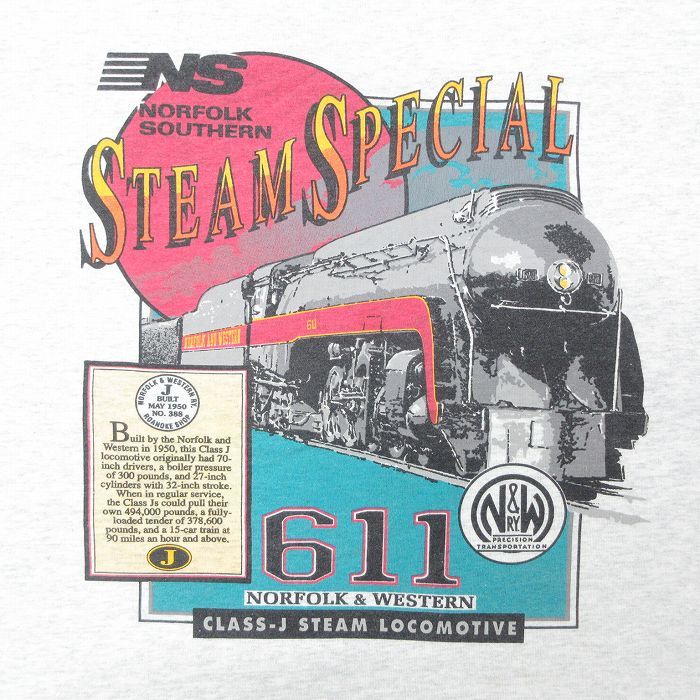 XL/古着 半袖 ビンテージ Tシャツ メンズ 90s 鉄道 ノーフォークサザン クルーネック 薄グレー 霜降り 23aug08 中古_画像2