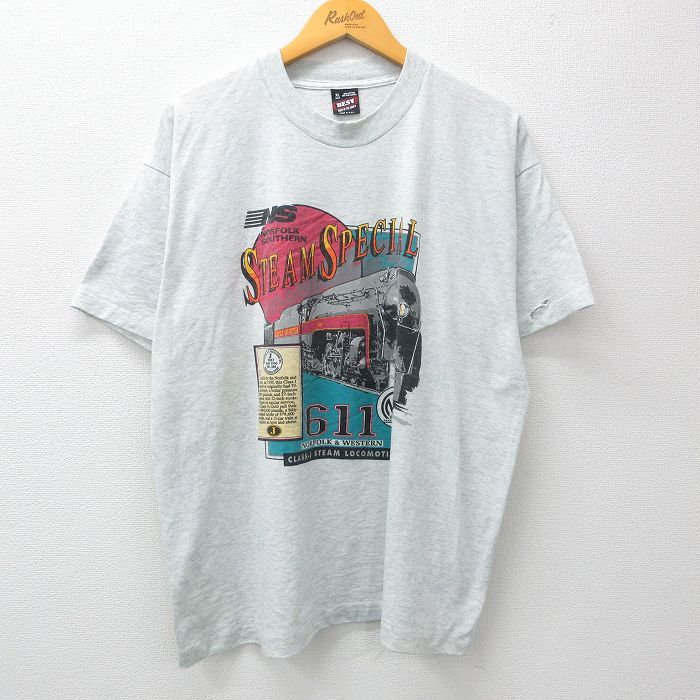 XL/古着 半袖 ビンテージ Tシャツ メンズ 90s 鉄道 ノーフォークサザン クルーネック 薄グレー 霜降り 23aug08 中古_画像1