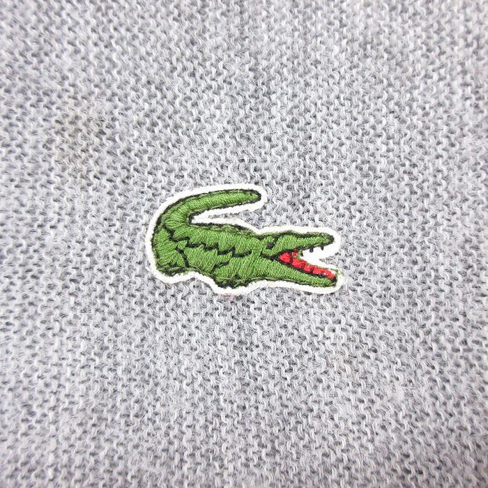 L/古着 ラコステ LACOSTE IZOD 長袖 ブランド ニット カーディガン メンズ 90s ワンポイントロゴ アクリル Vネック グレー 23sep21 中_画像2