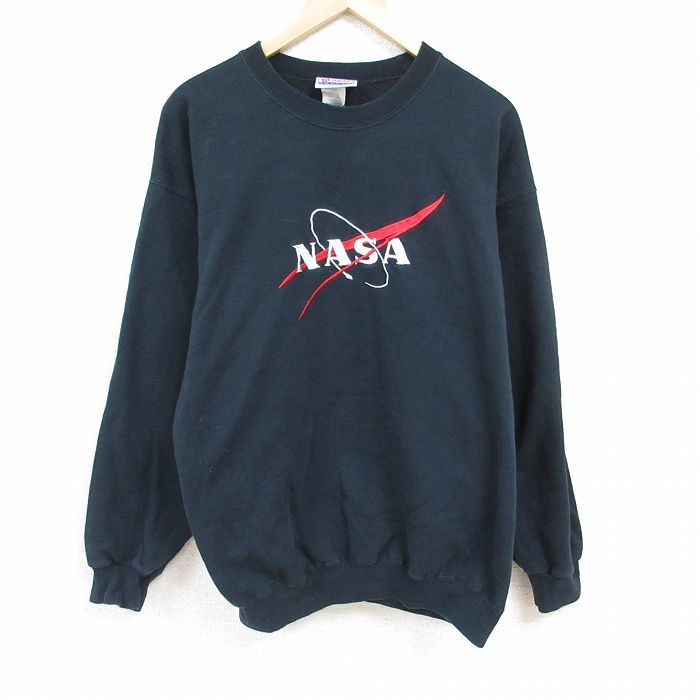 L/古着 ヘインズ Hanes 長袖 スウェット メンズ 00s NASA 刺繍 クルーネック 黒 ブラック 23dec28 中古 スエット トレーナー トップス_画像1