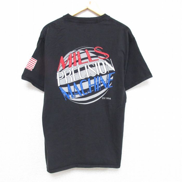 L/古着 ヘインズ Hanes 半袖 Tシャツ メンズ MILLS 星条旗 コットン クルーネック 黒 ブラック 23apr06 中古_画像1