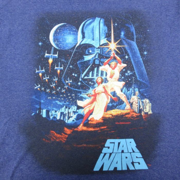 XL/古着 半袖 Tシャツ メンズ スターウォーズ STAR WARS ルークスカイウォーカー レイアオーガナ 大きいサイズ クルーネック 紺 ネイビ_画像2