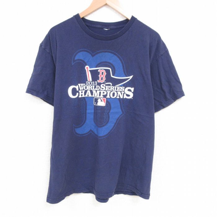 XL/古着 半袖 Tシャツ メンズ MLB ボストンレッドソックス ワールドシリーズ 大きいサイズ クルーネック 紺 ネイビー メジャーリーグ_画像1