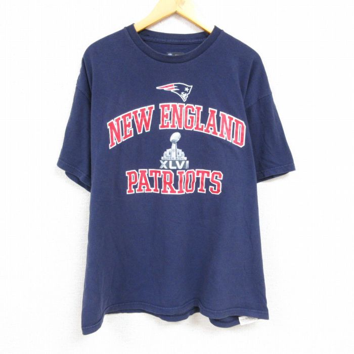 XL/古着 半袖 Tシャツ メンズ NFL ニューイングランドペイトリオッツ 大きいサイズ コットン クルーネック 紺 ネイビー アメフト スー_画像1