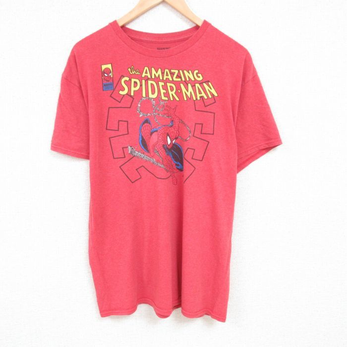 XL/古着 半袖 Tシャツ メンズ マーベル スパイダーマン クルーネック 赤 レッド 霜降り 23jul26 中古_画像1