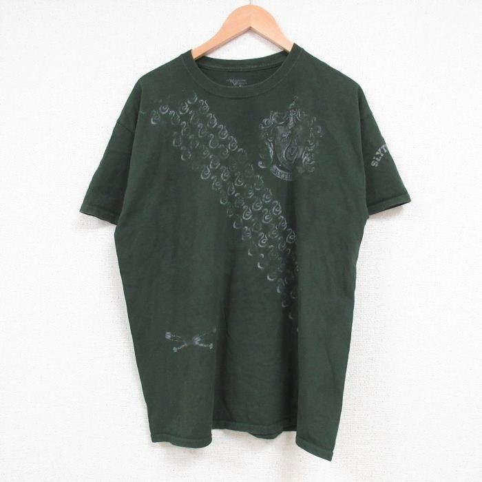 L/古着 半袖 Tシャツ メンズ 映画 ハリーポッター スリザリン コットン クルーネック 緑 グリーン 23jul29 中古_画像1