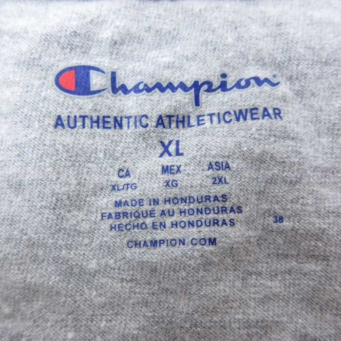 XL/古着 チャンピオン Champion 半袖 ブランド Tシャツ メンズ ビッグロゴ クルーネック グレー 霜降り 23apr22 中古_画像3