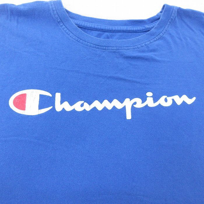 XL/古着 チャンピオン champion 半袖 ブランド Tシャツ メンズ ビッグロゴ クルーネック 青 ブルー 23jun23 中古_画像2
