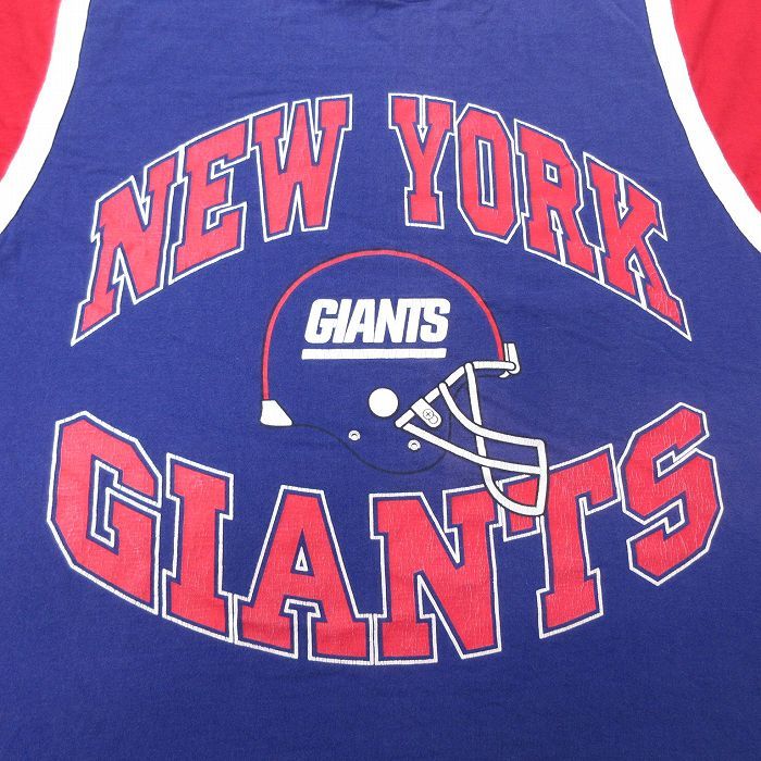 XL/古着 7分袖 ビンテージ フットボール Tシャツ メンズ 90s NFL ニューヨークジャイアンツ コットン クルーネック 青 ブルー アメフト_画像2