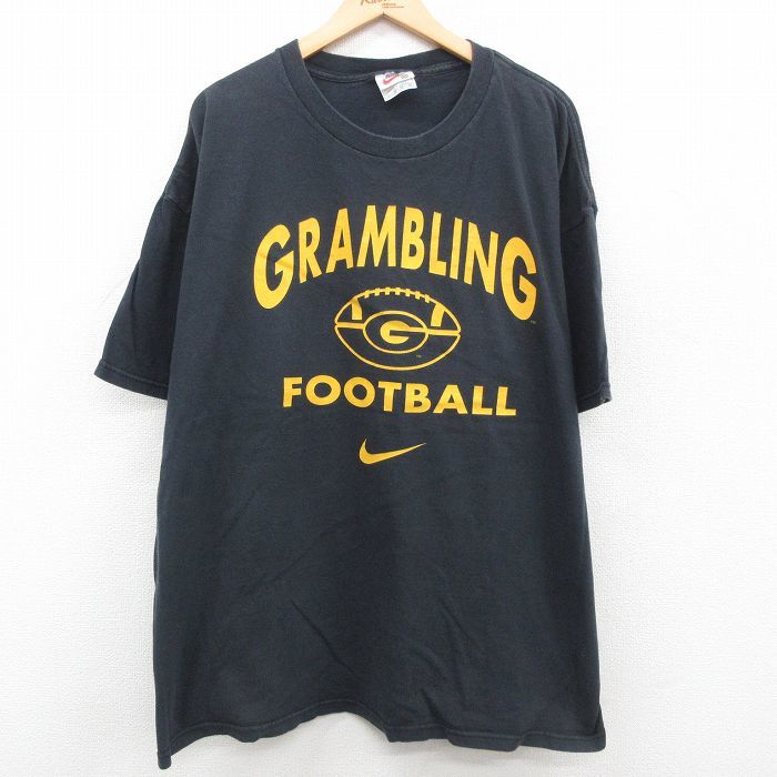 XL/古着 ナイキ NIKE 半袖 ビンテージ Tシャツ メンズ 90s GRAMBLING フットボール 大きいサイズ コットン クルーネック 黒 ブラック 2_画像1