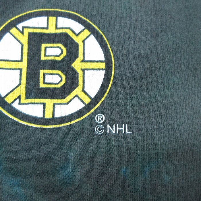 XL/古着 リキッドブルー 長袖 ビンテージ Tシャツ メンズ 00s NHL ボストンブルーインズ 大きいサイズ コットン クルーネック 黄色他_画像4