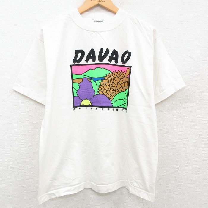 L/古着 エスプリ 半袖 ビンテージ Tシャツ メンズ 90s DAVAO フィリピン クルーネック 生成り 23sep04 中古_画像1