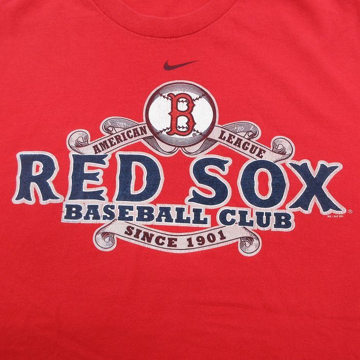 XL/古着 ナイキ NIKE 半袖 ビンテージ Tシャツ メンズ 00s MLB ボストンレッドソックス ワンポイントロゴ コットン クルーネック 赤 レ_画像2