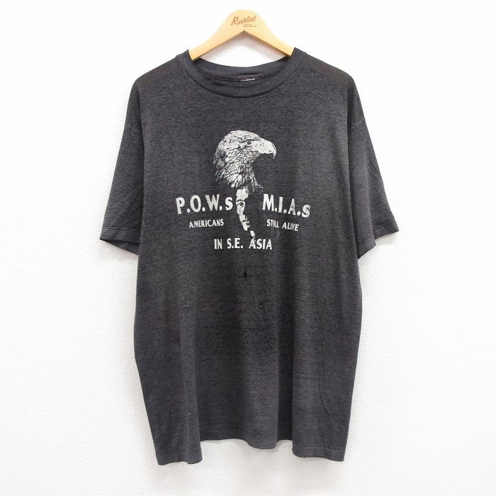 XL/古着 半袖 ビンテージ Tシャツ メンズ 90s ワシ POWSMIAS クルーネック 黒 ブラック 霜降り spe 23aug31 中古_画像1