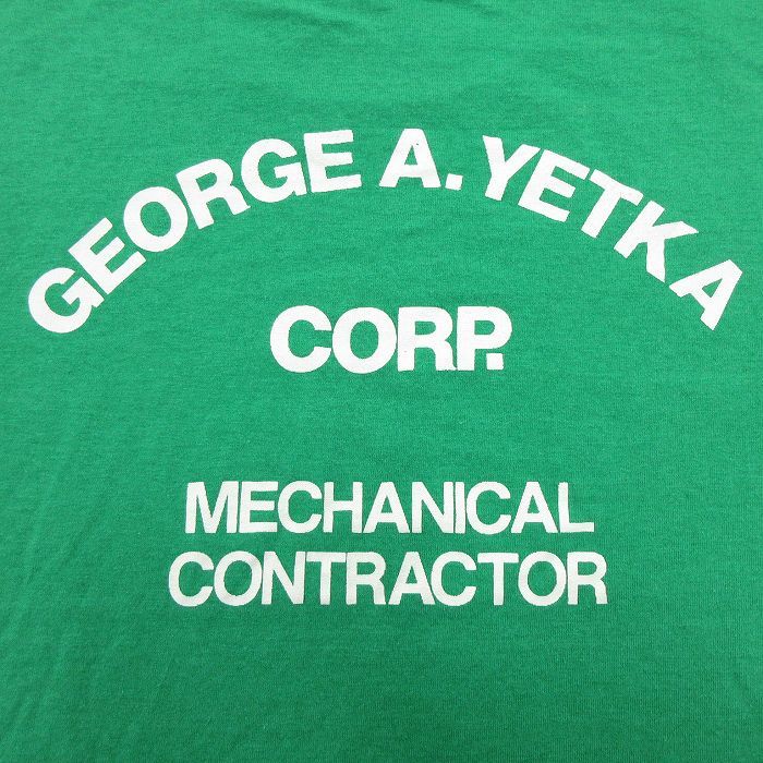 M/古着 半袖 ビンテージ Tシャツ メンズ 80s GEORGE A．YETKA クルーネック 緑 グリーン 23apr01 中古_画像3