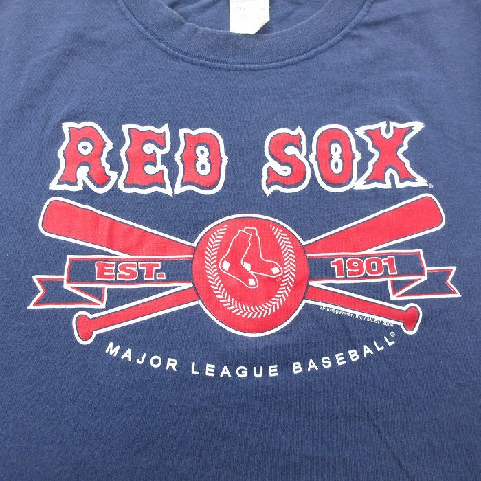 XL/古着 半袖 ビンテージ Tシャツ メンズ 00s MLB ボストンレッドソックス 大きいサイズ コットン クルーネック 紺 ネイビー メジャー_画像2