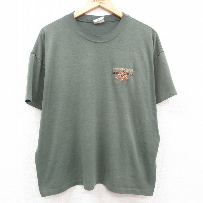 XL/古着 半袖 ビンテージ Tシャツ メンズ 90s ナイアガラの滝 大きいサイズ クルーネック 濃緑 グリーン 霜降り 23may11 中古_画像1