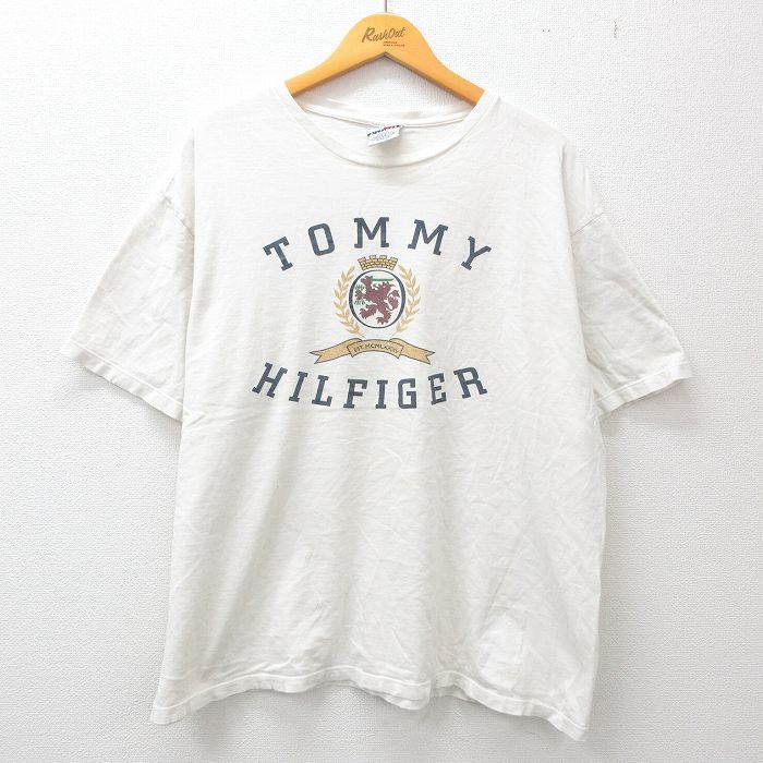 XL/古着 トミーヒルフィガー 半袖 ビンテージ ブランド Tシャツ メンズ 90s ビッグロゴ 大きいサイズ コットン クルーネック 白 ホワイ_画像1