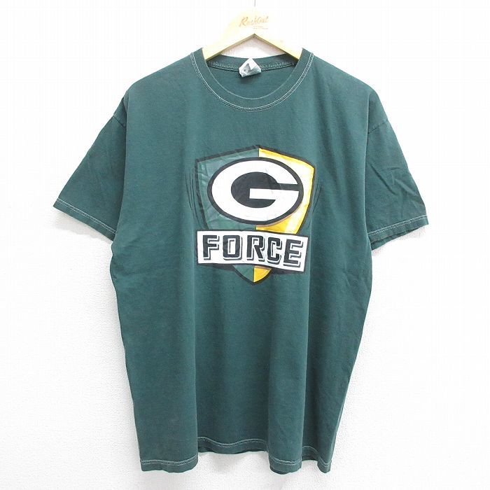 XL/古着 半袖 ビンテージ Tシャツ メンズ 00s NFL グリーンベイパッカーズ コットン クルーネック 濃緑 グリーン アメフト スーパーボ_画像1