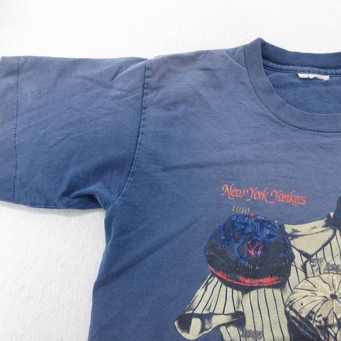 S/古着 半袖 ビンテージ Tシャツ メンズ 90s MLB ニューヨークヤンキース クルーネック 紺 ネイビー メジャーリーグ ベースボール 野球_画像6