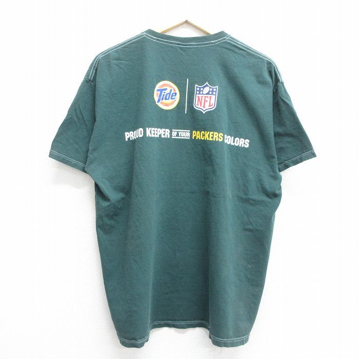 XL/古着 半袖 ビンテージ Tシャツ メンズ 00s NFL グリーンベイパッカーズ コットン クルーネック 濃緑 グリーン アメフト スーパーボ_画像2