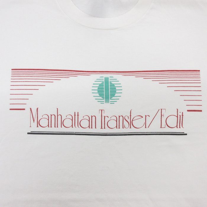 L/古着 半袖 ビンテージ ロック バンド Tシャツ メンズ 90s マンハッタントランスファー コットン クルーネック 白 ホワイト 23aug03_画像2