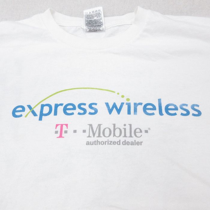 M/古着 Tモバイル 半袖 ビンテージ Tシャツ メンズ 00s express wireless 足跡 コットン クルーネック 白 ホワイト 23jul14 中古_画像3