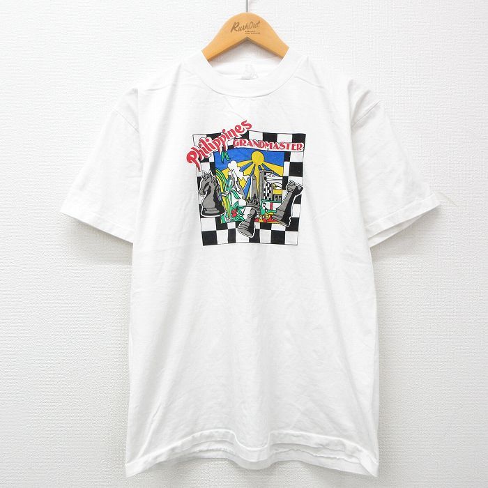 L/古着 半袖 ビンテージ Tシャツ メンズ 90s フィリピン チェス クルーネック 白 ホワイト 23jun27 中古_画像1