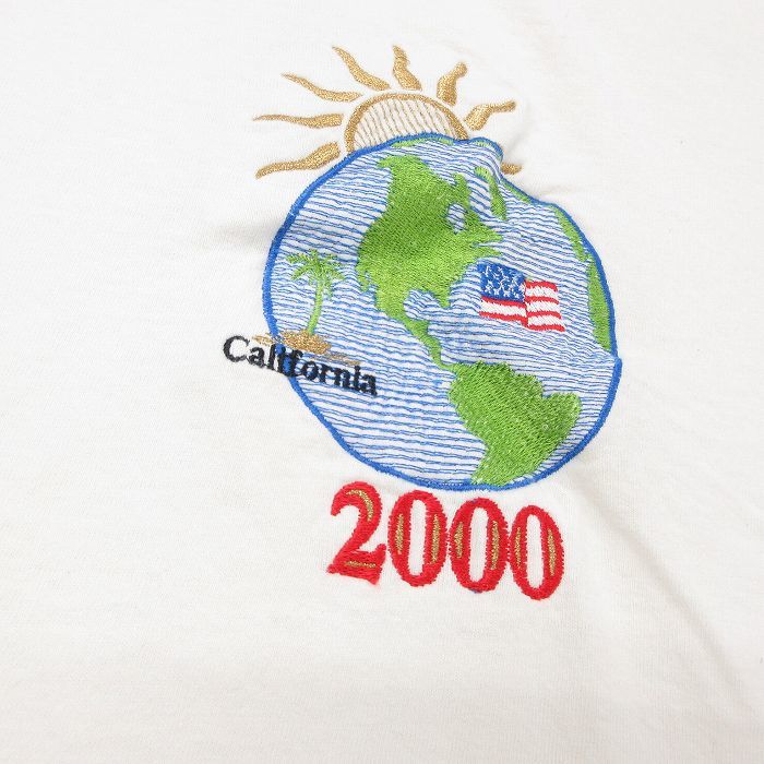 XL/古着 半袖 ビンテージ Tシャツ メンズ 00s 星条旗 地球 カリフォルニア 刺繍 大きいサイズ コットン クルーネック 生成り 23may01_画像2
