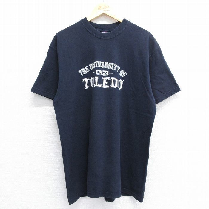 L/古着 半袖 ビンテージ Tシャツ メンズ 00s トレド 大学 コットン クルーネック 紺 ネイビー 23jul20 中古_画像1