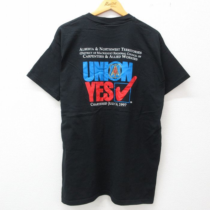 XL/古着 半袖 ビンテージ Tシャツ メンズ 90s UNION コットン クルーネック 黒 ブラック spe 23jun01 中古_画像1