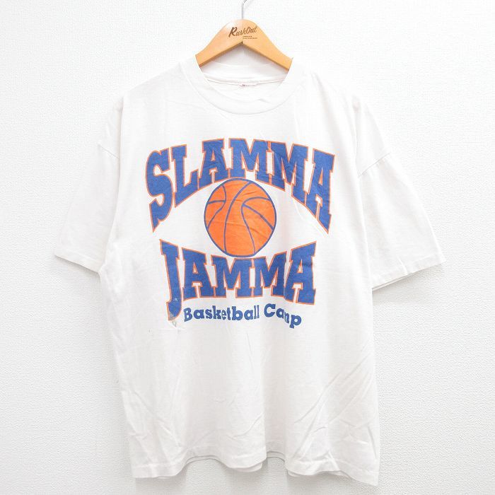 XL/古着 半袖 ビンテージ Tシャツ メンズ 90s バスケットボール SLAMMA JAMMA 大きいサイズ クルーネック 白 ホワイト 23jul27 中古_画像1