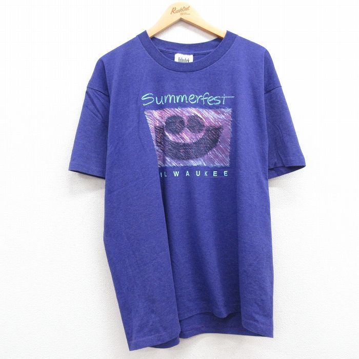 XL/古着 半袖 ビンテージ Tシャツ メンズ 90s ミルウォーキー サマーフェス 大きいサイズ クルーネック 紫 パープル 霜降り 23aug01 中_画像1