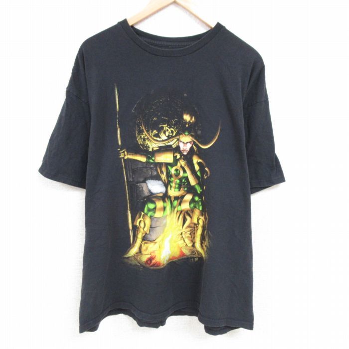 XL/古着 半袖 Tシャツ メンズ マーベル マイティソー ロキ 大きいサイズ コットン クルーネック 黒 ブラック 23jul17 中古_画像1