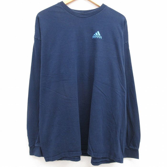 XL/古着 アディダス adidas 長袖 ビンテージ Tシャツ メンズ 00s サッカー 大きいサイズ コットン クルーネック 紺 ネイビー 23apr26_画像2